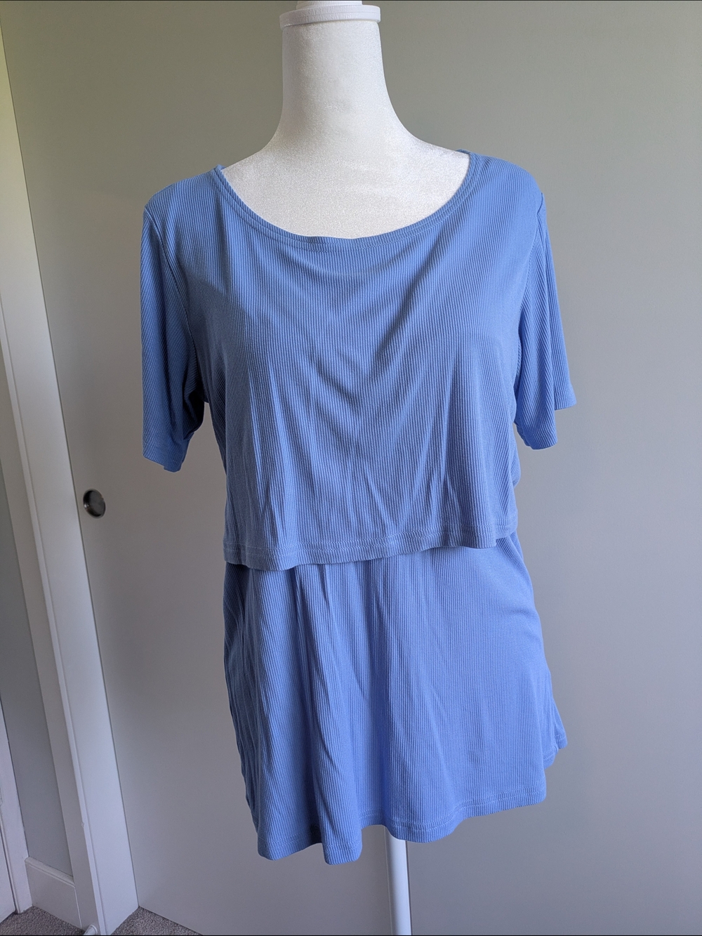 M Maternity Breastfeeding Women's Relaxed Layered Blue Rayon Top